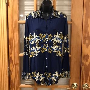 Analili Size Medium Blue Button Down Blouse